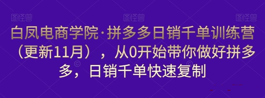 拼多多日销千单训练营（更新11月），从0开始带你做好拼多多，日销千单快速复制-第2资源网