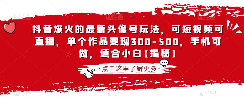 抖音爆火的最新头像号玩法-可短视频可直播-单个作品变现300-500-手机可做-适合小白【揭秘】-第2资源网