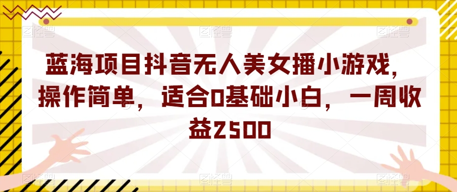 蓝海项目抖音无人美女播小游戏-操作简单-适合0基础小白-一周收益2500【揭秘】-第2资源网