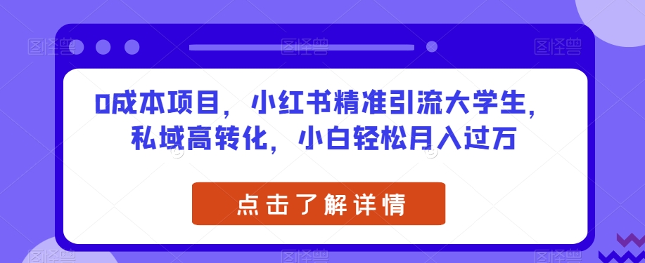 0成本项目-小红书精准引流大学生-私域高转化-小白轻松月入过万【揭秘】-第2资源网