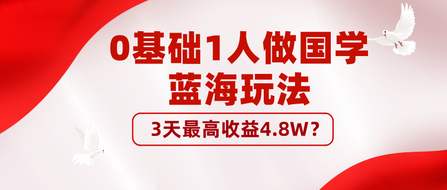 0基础1人做国学蓝海玩法-3天最高收益4.8W？-第2资源网