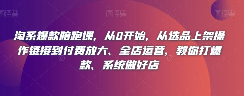 淘系爆款陪跑课-从0开始-从选品上架操作链接到付费放大、全店运营-教你打爆款、系统做好店-第2资源网