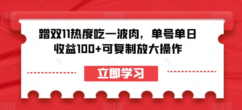 蹭双11热度吃一波肉-单号单日收益100+可复制放大操作【揭秘】-第2资源网