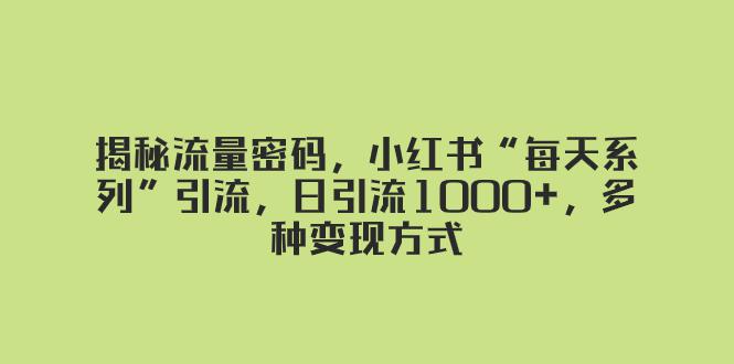 揭秘流量密码-小红书“每天系列”引流-日引流1000+-多种变现方式-第2资源网