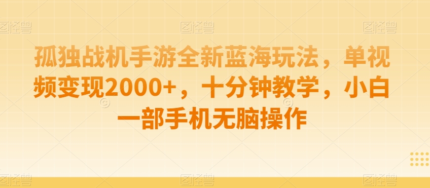 孤独战机手游全新蓝海玩法-单视频变现2000+-十分钟教学-小白一部手机无脑操作【揭秘】-第2资源网