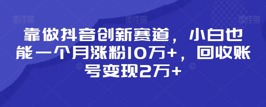 靠做抖音创新赛道-小白也能一个月涨粉10万+-回收账号变现2万+-第2资源网