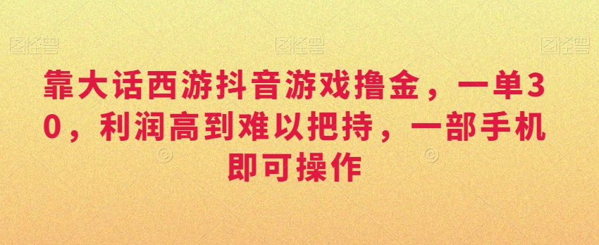 靠大话西游抖音游戏撸金-一单30-利润高到难以把持-一部手机即可操作-日入3000+-第2资源网