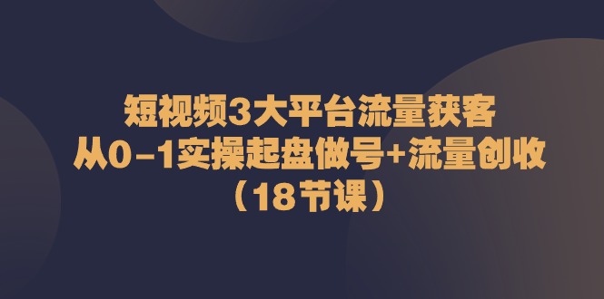 短视频3大平台·流量 获客：从0-1实操起盘做号+流量 创收（18节课）-第2资源网