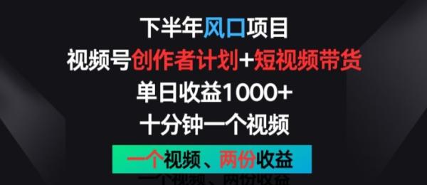 下半年风口项目-视频号创作者计划+视频带货-一个视频两份收益-十分钟一个视频【揭秘】-第2资源网