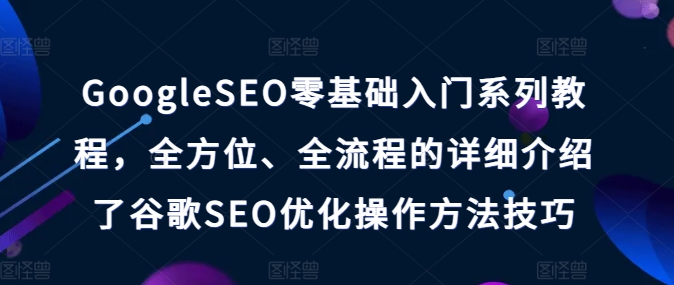 GOOGLESEO零基础入门系列教程-全方位、全流程的详细介绍了谷歌SEO优化操作方法技巧-第2资源网