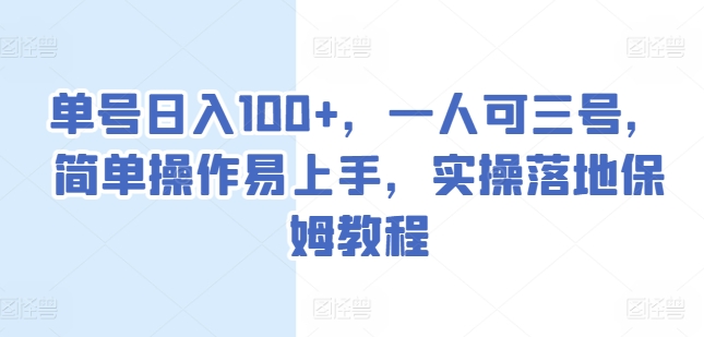 单号日入100+-一人可三号-简单操作易上手-实操落地保姆教程【揭秘】-第2资源网