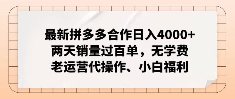 最新拼多多合作日入4000+两天销量过百单-无学费、老运营代操作、小白福利-第2资源网