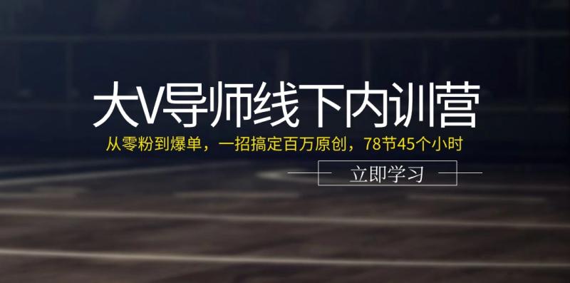 大V导师线下内训营：从零粉到爆单-一招搞定百万原创-78节45个小时-第2资源网