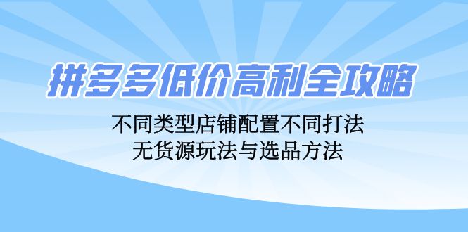 拼多多低价高利全攻略：不同类型店铺配置不同打法-无货源玩法与选品方法-第2资源网