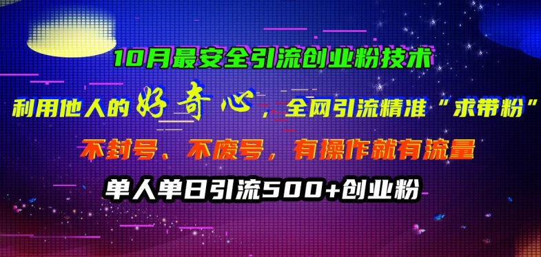 10月最安全引流创业粉技术-利用他人的好奇心全网引流精准“求带粉”不封号、不废号【揭秘】-第2资源网