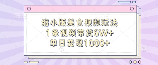 缩小版美食视频玩法-1条视频带货6W+-单日变现1k-第2资源网