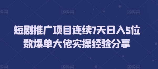 短剧推广项目连续7天日入5位数爆单大佬实操经验分享-第2资源网